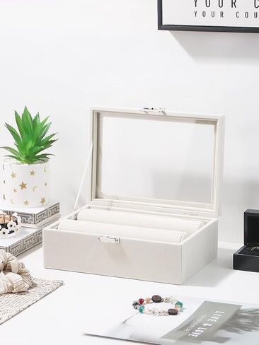 Bracelet Holder Organizer Box, Jewelry Storage Case with 2 Rods, Bangle Watch Display Tray for Women Girls (Beige) in Saudi Arabia