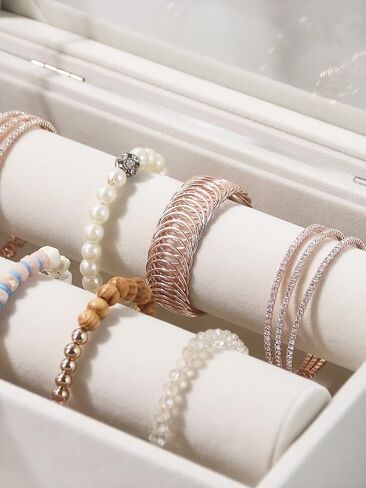 Bracelet Holder Organizer Box, Jewelry Storage Case with 2 Rods, Bangle Watch Display Tray for Women Girls (Beige) in Saudi Arabia