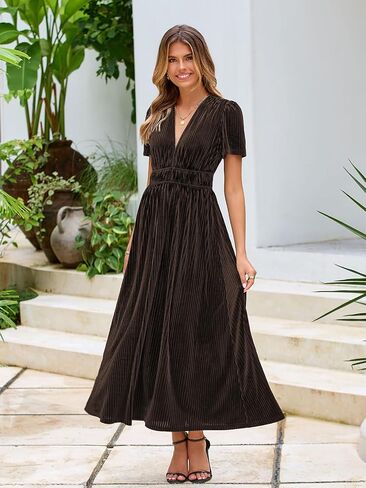 سيسياكي المرأة الرجعية V-neck Velvet Maxi Dress Great Guest Party Party Long Dresses in Kuwait