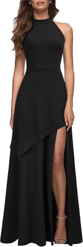 MUSHARE Women's Halter Neck Formal Dress Sexy Split Party Long Cocktail Dresses in Kuwait
