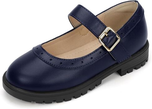 PANDANINJIA Girls Mary Jane School Dress Shoes for Little Big Kid Uniform Chunky Heel Closed Round Toe Flats in Saudi Arabia