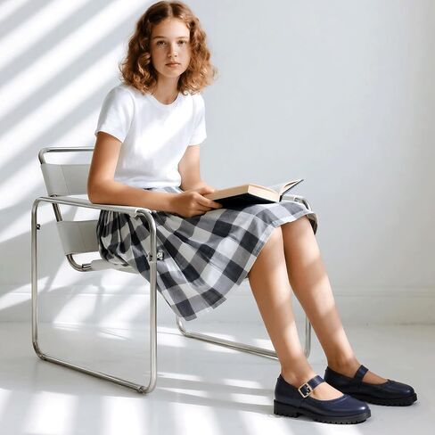 PANDANINJIA Girls Mary Jane School Dress Shoes for Little Big Kid Uniform Chunky Heel Closed Round Toe Flats in Saudi Arabia