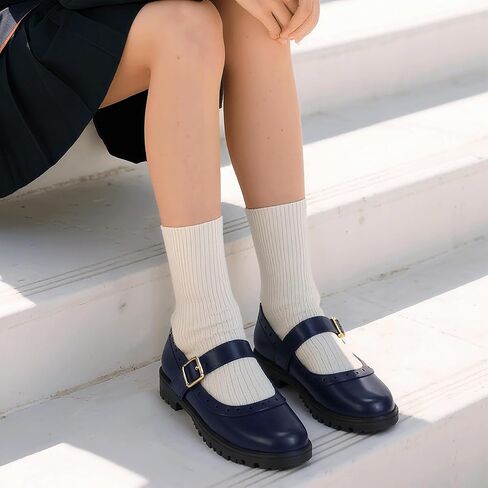 PANDANINJIA Girls Mary Jane School Dress Shoes for Little Big Kid Uniform Chunky Heel Closed Round Toe Flats in Saudi Arabia