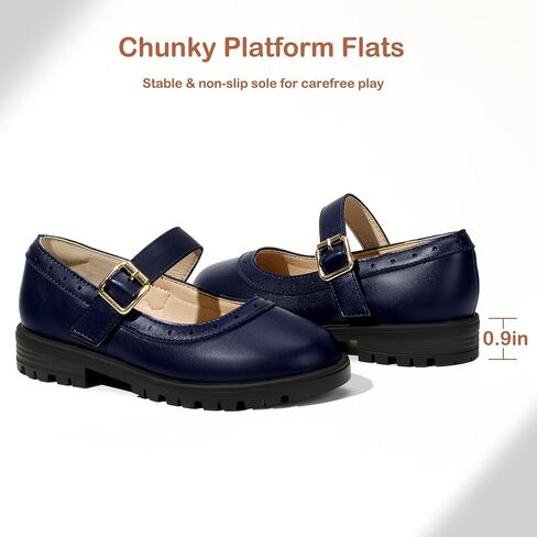 PANDANINJIA Girls Mary Jane School Dress Shoes for Little Big Kid Uniform Chunky Heel Closed Round Toe Flats in Saudi Arabia