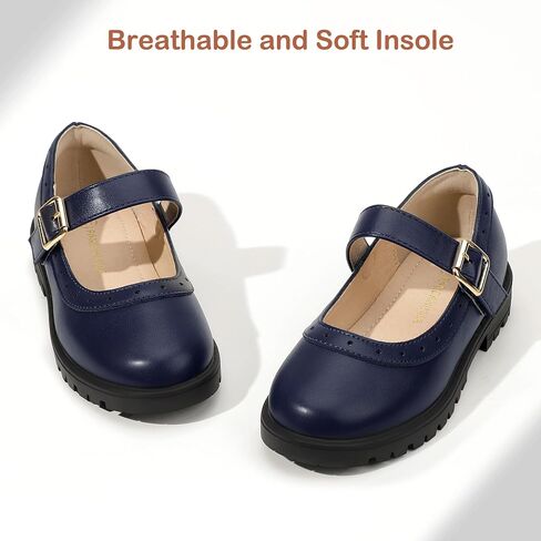 PANDANINJIA Girls Mary Jane School Dress Shoes for Little Big Kid Uniform Chunky Heel Closed Round Toe Flats in Saudi Arabia