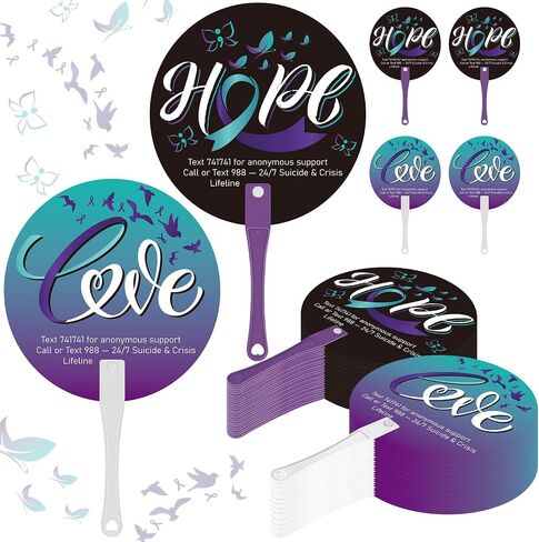 Cinrobiye 50 Pcs Suicide Prevention Awareness Fans Bulk with Handles Purple Teal Ribbon Hand Fans Suicide Prevention Month Plastic Fan for Charity Party Mental Health Care Seminar Event Supplies in Saudi Arabia