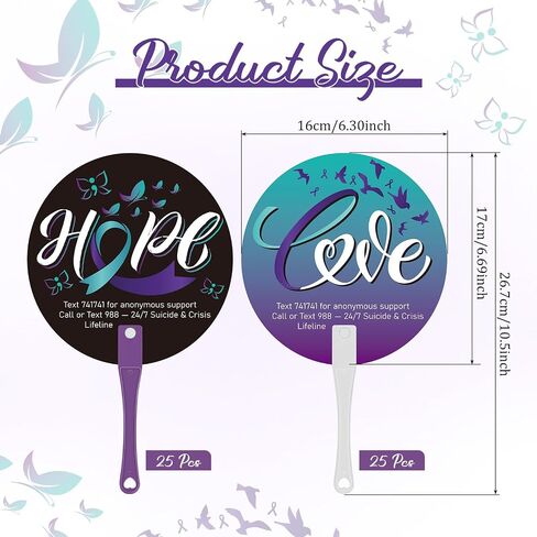 Cinrobiye 50 Pcs Suicide Prevention Awareness Fans Bulk with Handles Purple Teal Ribbon Hand Fans Suicide Prevention Month Plastic Fan for Charity Party Mental Health Care Seminar Event Supplies in Saudi Arabia