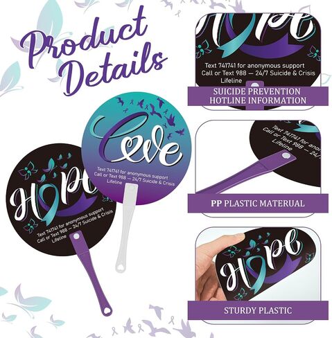 Cinrobiye 50 Pcs Suicide Prevention Awareness Fans Bulk with Handles Purple Teal Ribbon Hand Fans Suicide Prevention Month Plastic Fan for Charity Party Mental Health Care Seminar Event Supplies in Saudi Arabia