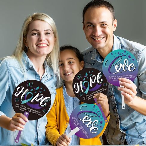 Cinrobiye 50 Pcs Suicide Prevention Awareness Fans Bulk with Handles Purple Teal Ribbon Hand Fans Suicide Prevention Month Plastic Fan for Charity Party Mental Health Care Seminar Event Supplies in Saudi Arabia