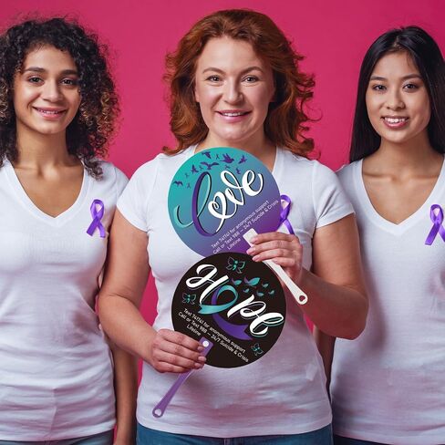 Cinrobiye 50 Pcs Suicide Prevention Awareness Fans Bulk with Handles Purple Teal Ribbon Hand Fans Suicide Prevention Month Plastic Fan for Charity Party Mental Health Care Seminar Event Supplies in Saudi Arabia