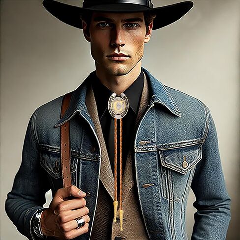 Bolo tie for Men Western Cowboy Brown Leather Necktie Gold Initial Letter ABCDJMR to Z Bolo ties for Women in Kuwait