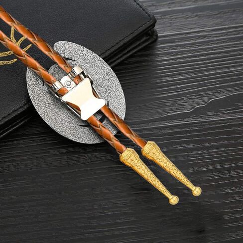 Bolo tie for Men Western Cowboy Brown Leather Necktie Gold Initial Letter ABCDJMR to Z Bolo ties for Women in Kuwait