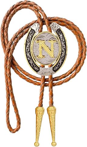 Bolo tie for Men Western Cowboy Brown Leather Necktie Gold Initial Letter ABCDJMR to Z Bolo ties for Women in Kuwait