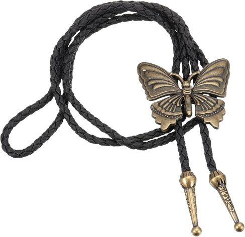 TIE BATIKIL BOLO للرجال ، Western Cowboy Leather Necktie Butterfly Bolo Tie Necklace Vintage for Men Roman Terts Suits Assite Assume Assume Gift ، Gold Tone in Saudi Arabia