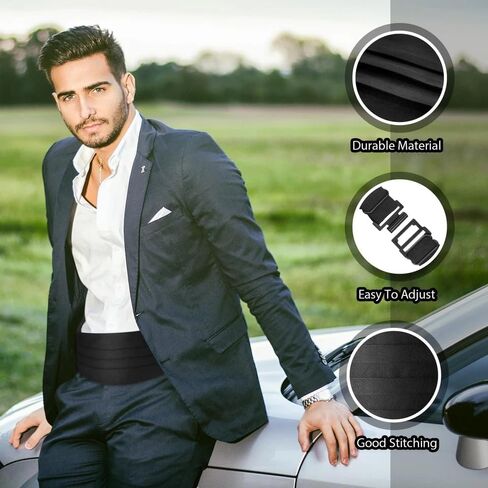 1pc cummerbund ملون للرجال الأسود مع شريط قابل للتعديل لإكسسوارات سهرة مثالية لحفلات الزفاف والحفلات الراقصة والأحداث الرسمية in Saudi Arabia