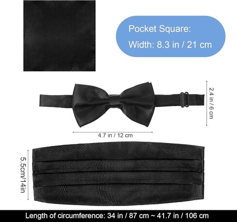 مجموعة ربطة القوس للرجال ، سهرة سوداء سوداء قابلة للتعديل cummerbund ، ربطة عنق ، ومنديل الجيب لحفلات الزفاف والأحداث الرسمية in Kuwait