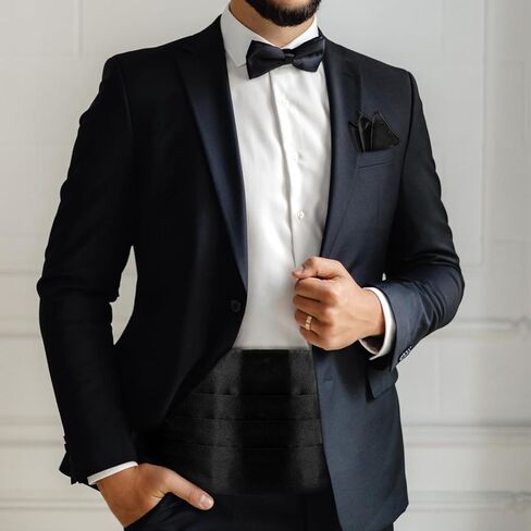 مجموعة ربطة القوس للرجال ، سهرة سوداء سوداء قابلة للتعديل cummerbund ، ربطة عنق ، ومنديل الجيب لحفلات الزفاف والأحداث الرسمية in Kuwait