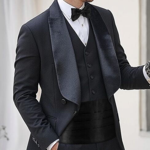 مجموعة ربطة القوس للرجال ، سهرة سوداء سوداء قابلة للتعديل cummerbund ، ربطة عنق ، ومنديل الجيب لحفلات الزفاف والأحداث الرسمية in Kuwait