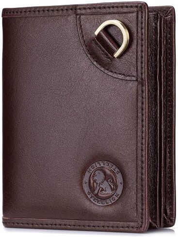 Men's Genuine Leather Wallet with 16 Card Slots, RFID Blocking, ID Window, Steel Lion Embossed Design,Vertical Bifold Wallet for Men with Vintage D-Ring，Classic Style, Practical Design in Saudi Arabia