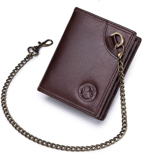 Men's Genuine Leather Wallet with 16 Card Slots, RFID Blocking, ID Window, Steel Lion Embossed Design,Vertical Bifold Wallet for Men with Vintage D-Ring，Classic Style, Practical Design in Saudi Arabia