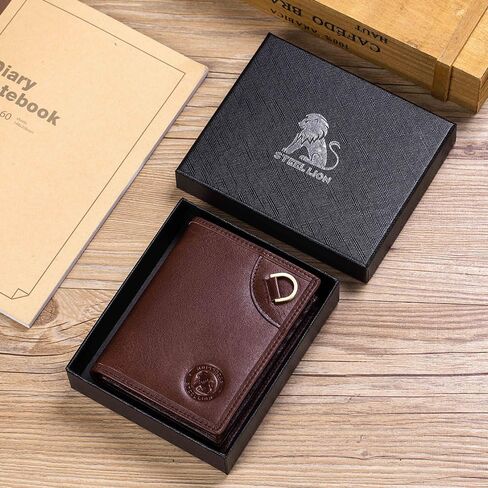 Men's Genuine Leather Wallet with 16 Card Slots, RFID Blocking, ID Window, Steel Lion Embossed Design,Vertical Bifold Wallet for Men with Vintage D-Ring，Classic Style, Practical Design in Saudi Arabia