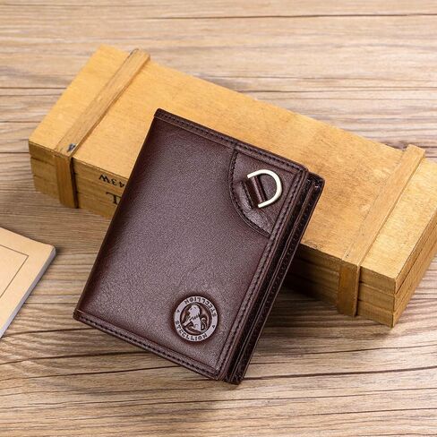 Men's Genuine Leather Wallet with 16 Card Slots, RFID Blocking, ID Window, Steel Lion Embossed Design,Vertical Bifold Wallet for Men with Vintage D-Ring，Classic Style, Practical Design in Saudi Arabia