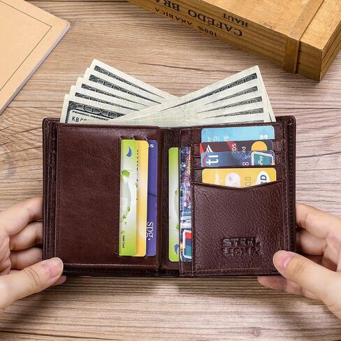 Men's Genuine Leather Wallet with 16 Card Slots, RFID Blocking, ID Window, Steel Lion Embossed Design,Vertical Bifold Wallet for Men with Vintage D-Ring，Classic Style, Practical Design in Saudi Arabia