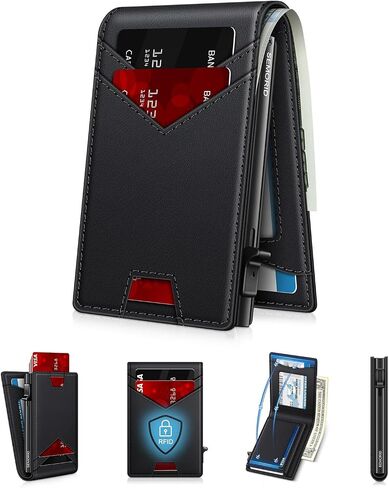محفظة للرجال محفظة مع حامل البطاقة المنبثقة النحيف لبطاقة 12-14 ، حظر RFID BIFOLD BIFOLD SMART SMART ، حامل بطاقة الائتمان مع نافذة معرف وفتحة نقدية ، حالة بطاقة معدنية مدمجة ، هدايا للرجال in Saudi Arabia