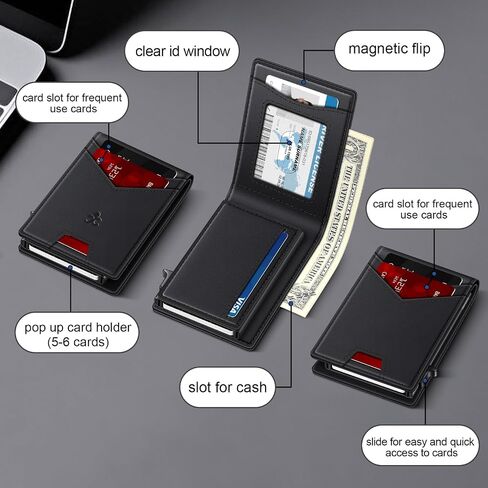 محفظة للرجال محفظة مع حامل البطاقة المنبثقة النحيف لبطاقة 12-14 ، حظر RFID BIFOLD BIFOLD SMART SMART ، حامل بطاقة الائتمان مع نافذة معرف وفتحة نقدية ، حالة بطاقة معدنية مدمجة ، هدايا للرجال in Saudi Arabia