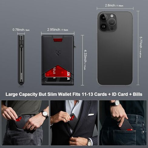 محفظة للرجال محفظة مع حامل البطاقة المنبثقة النحيف لبطاقة 12-14 ، حظر RFID BIFOLD BIFOLD SMART SMART ، حامل بطاقة الائتمان مع نافذة معرف وفتحة نقدية ، حالة بطاقة معدنية مدمجة ، هدايا للرجال in Saudi Arabia
