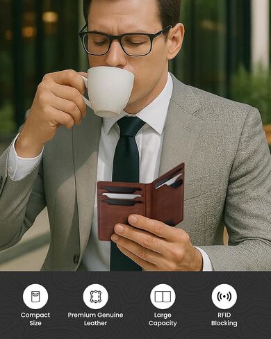 Typecase Leather Wallet for Men حامل بطاقة: الجلود الأصلية المتميزة ، حظر RFID ، نحيف ، الحد الأدنى ، الجيب الأمامي - 15 بطاقات | نافذة معرف | مقطع المال (بني) in Kuwait
