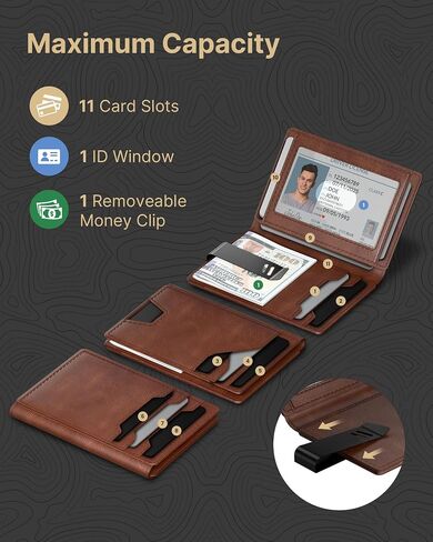 Typecase Leather Wallet for Men حامل بطاقة: الجلود الأصلية المتميزة ، حظر RFID ، نحيف ، الحد الأدنى ، الجيب الأمامي - 15 بطاقات | نافذة معرف | مقطع المال (بني) in Kuwait