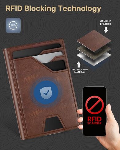 Typecase Leather Wallet for Men حامل بطاقة: الجلود الأصلية المتميزة ، حظر RFID ، نحيف ، الحد الأدنى ، الجيب الأمامي - 15 بطاقات | نافذة معرف | مقطع المال (بني) in Kuwait