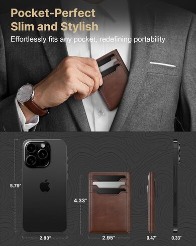 Typecase Leather Wallet for Men حامل بطاقة: الجلود الأصلية المتميزة ، حظر RFID ، نحيف ، الحد الأدنى ، الجيب الأمامي - 15 بطاقات | نافذة معرف | مقطع المال (بني) in Kuwait