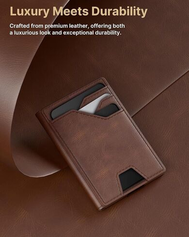 Typecase Leather Wallet for Men حامل بطاقة: الجلود الأصلية المتميزة ، حظر RFID ، نحيف ، الحد الأدنى ، الجيب الأمامي - 15 بطاقات | نافذة معرف | مقطع المال (بني) in Kuwait