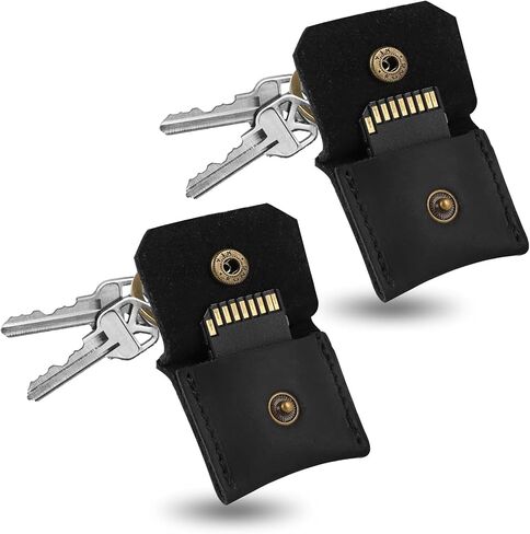 Jack&Chris Genuine Leather SD Card Holder Keychain, Anti-Shock Anti-Dust SD Card Case, Portable Camera Accessories for SD CF CFexpress Micro SD Nano SIM and Micro SIM Cards, Coffee 2 Packs in Kuwait