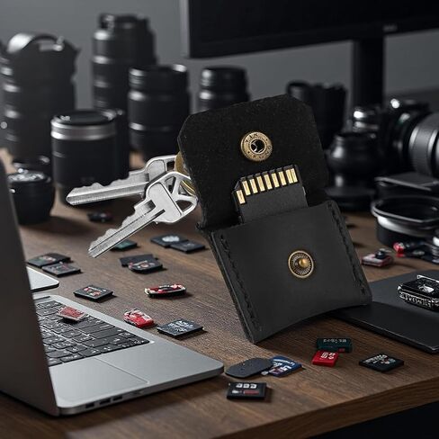 Jack&Chris Genuine Leather SD Card Holder Keychain, Anti-Shock Anti-Dust SD Card Case, Portable Camera Accessories for SD CF CFexpress Micro SD Nano SIM and Micro SIM Cards, Coffee 2 Packs in Kuwait