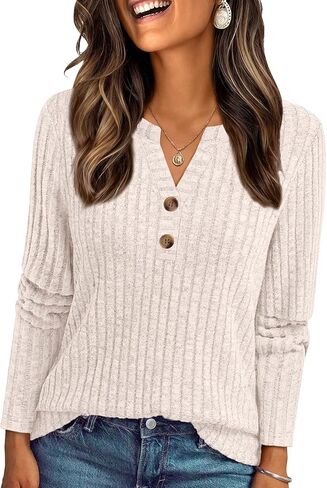 قمصان Henley ذات الأكمام الطويلة للسيدات ، سقوط سقوط خفيفة الوزن ، قمم تونك تونك ، ملابس الأزياء 2025 in Kuwait