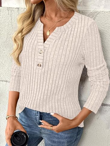 قمصان Henley ذات الأكمام الطويلة للسيدات ، سقوط سقوط خفيفة الوزن ، قمم تونك تونك ، ملابس الأزياء 2025 in Kuwait