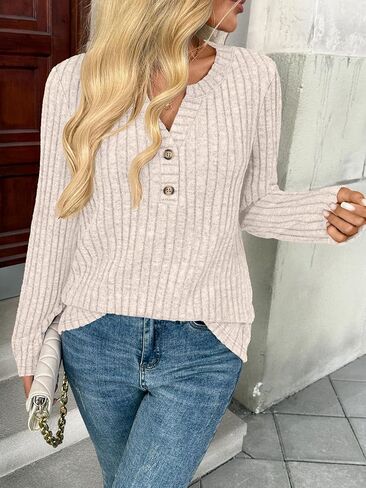 قمصان Henley ذات الأكمام الطويلة للسيدات ، سقوط سقوط خفيفة الوزن ، قمم تونك تونك ، ملابس الأزياء 2025 in Kuwait