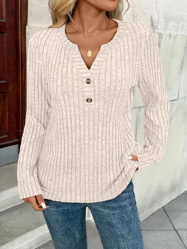 قمصان Henley ذات الأكمام الطويلة للسيدات ، سقوط سقوط خفيفة الوزن ، قمم تونك تونك ، ملابس الأزياء 2025 in Kuwait