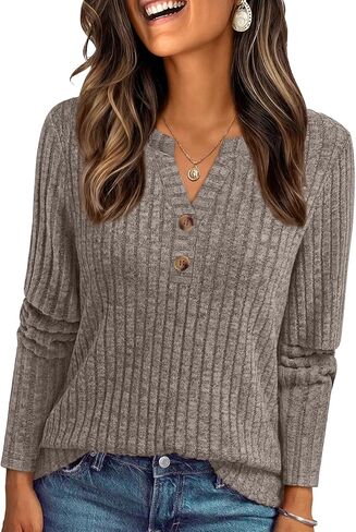 قمصان Henley ذات الأكمام الطويلة للسيدات ، سقوط سقوط خفيفة الوزن ، قمم تونك تونك ، ملابس الأزياء 2025 in Kuwait
