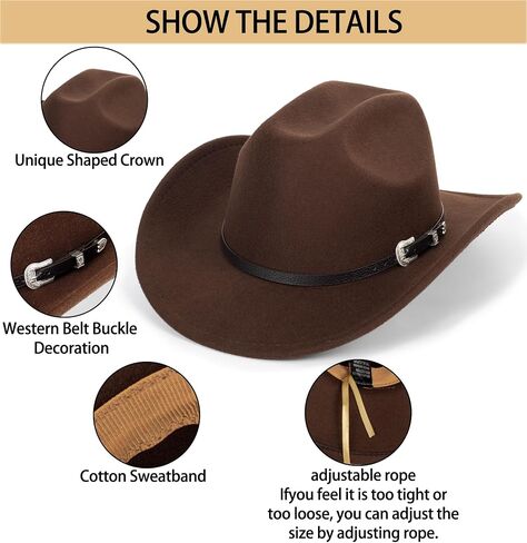 Western Cowboy Hat for Men Women Classic Fedora Hat with Buckle Belt (Size:M-L) in Saudi Arabia