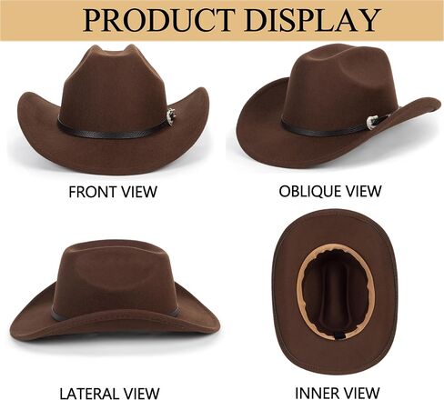 Western Cowboy Hat for Men Women Classic Fedora Hat with Buckle Belt (Size:M-L) in Saudi Arabia