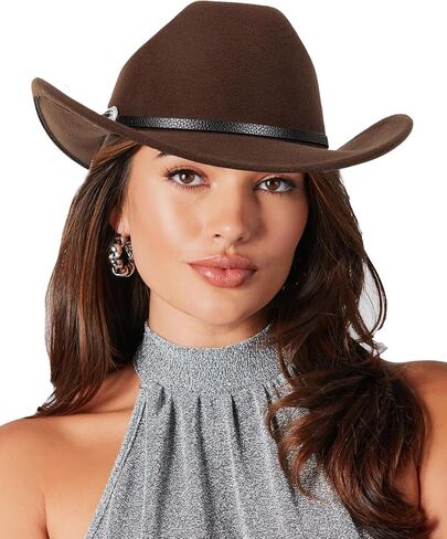 Western Cowboy Hat for Men Women Classic Fedora Hat with Buckle Belt (Size:M-L) in Saudi Arabia
