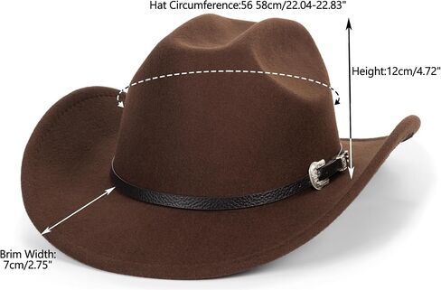 Western Cowboy Hat for Men Women Classic Fedora Hat with Buckle Belt (Size:M-L) in Saudi Arabia