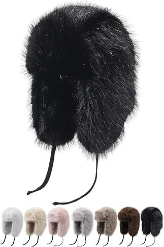 Peicees Winter Fur Hat for Women, Ladies Russian Ushanka Furry Trapper Hat with Warmer Ear Flaps and Glitter Silver Design in Saudi Arabia