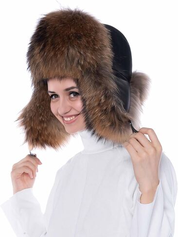 Real Fox Fur Hat - Genuine Sheepskin Leather Shell, Unisex Classic Ushanka Style, Warm and Windproof for Winter in Saudi Arabia