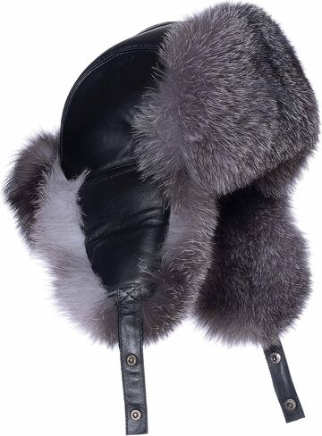 Real Fox Fur Hat - Genuine Sheepskin Leather Shell, Unisex Classic Ushanka Style, Warm and Windproof for Winter in Saudi Arabia