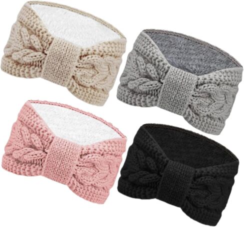Warm Winter Headbands for Women Cable Crochet Turban Ear Warmer Headband with Plush in Kuwait